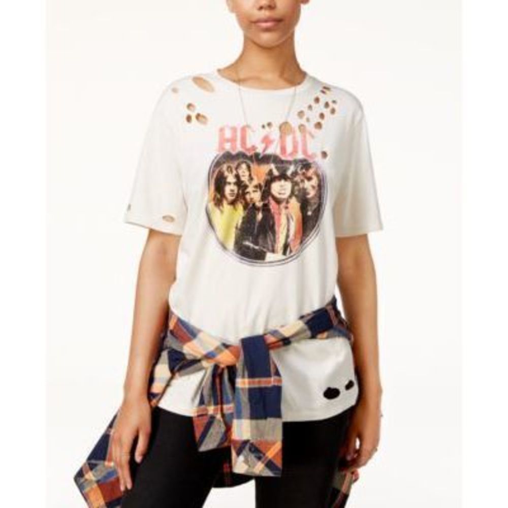 ACDC Juniors Ripped T-Shirt Natural Size S - Trendy Graphic Tee